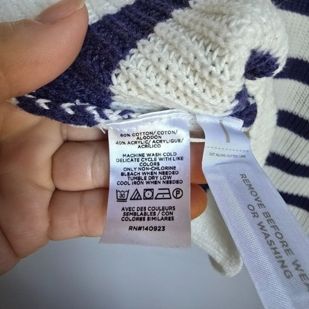 Ann Taylor Loft NEW Striped Lace Up Polo Sweater Navy White Nautical SZ Large - Picture 9 of 11